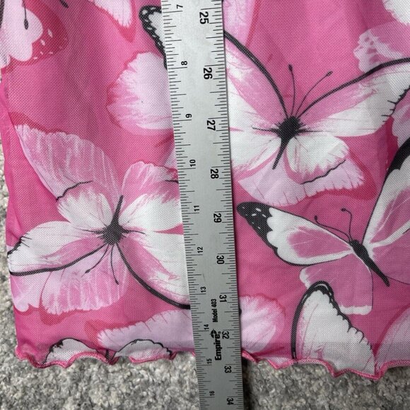 Elodie Pink Ruffle Butterfly Print Mesh Sleeveless Mini Dress Size Medium - Picture 7 of 7